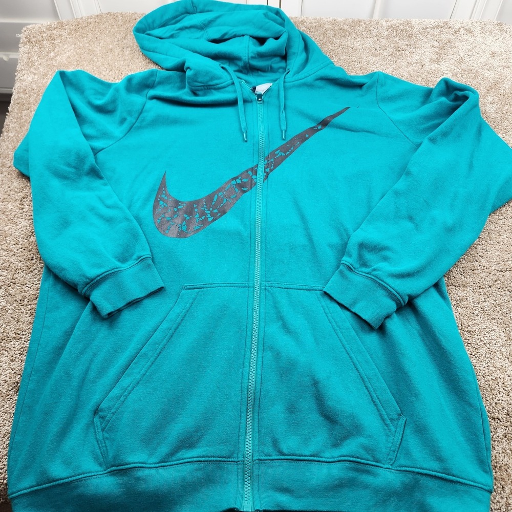 Vtg NIKE Full Zip Hoodie Sweatshirt Blue Tag Center Swoosh Size XL